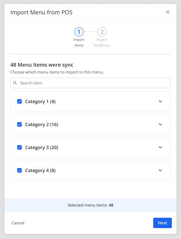 Item selection list