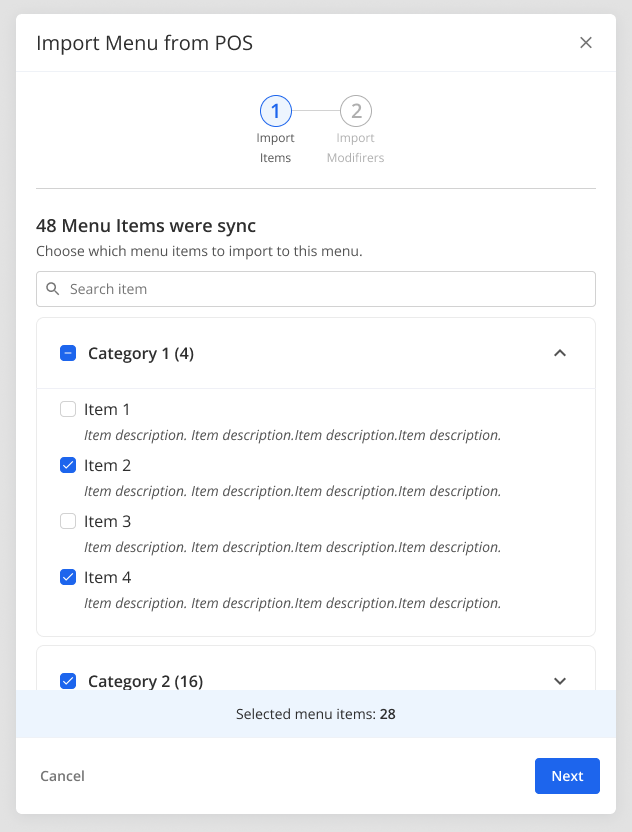 Items selected